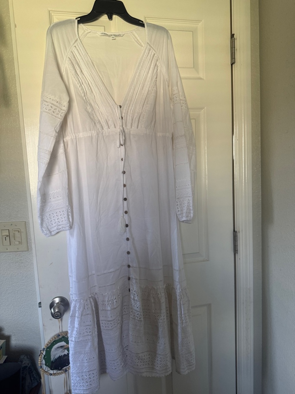 Veronica Beard White Lace Button-Front Maxi Dress